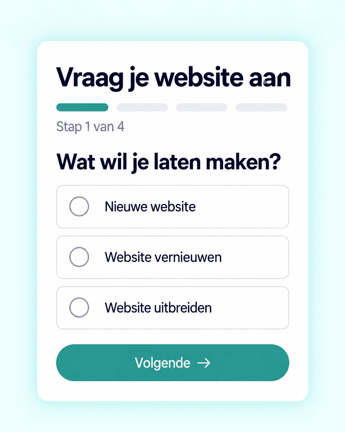 Configurator met vragenbouwer en een automatisch samengestelde offerte.